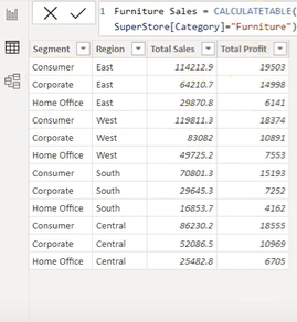 power bi calculated table: using CALCULATETABLE function with summarize function step 2