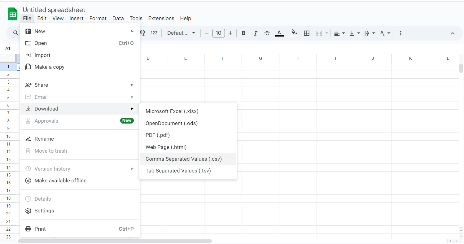 Google Sheets to Redshift: Google Sheets Download As CSV