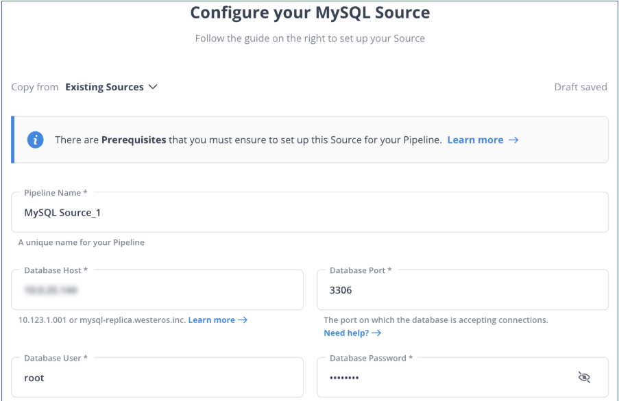 Configuring the MySQL Source