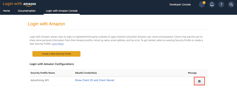Amazon Ads to Redshift: Amazon Console Login