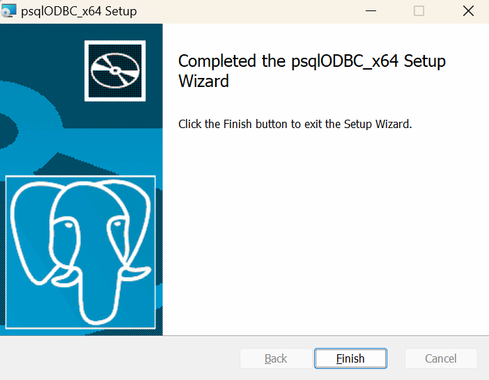 PostgreSQL ODBC Driver: Finish Installation Window