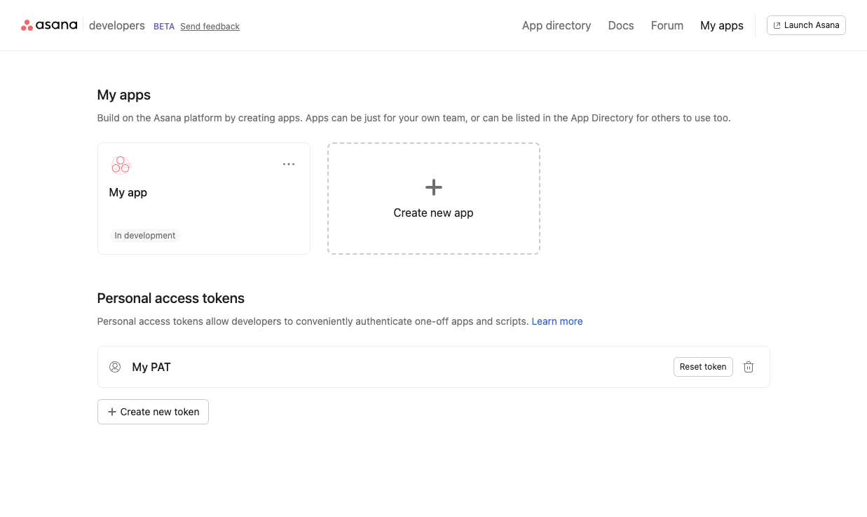 create app in asana