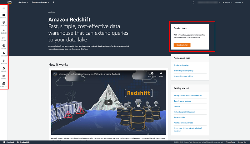 Redshift to DynamoDB: Amazon Redshift Console