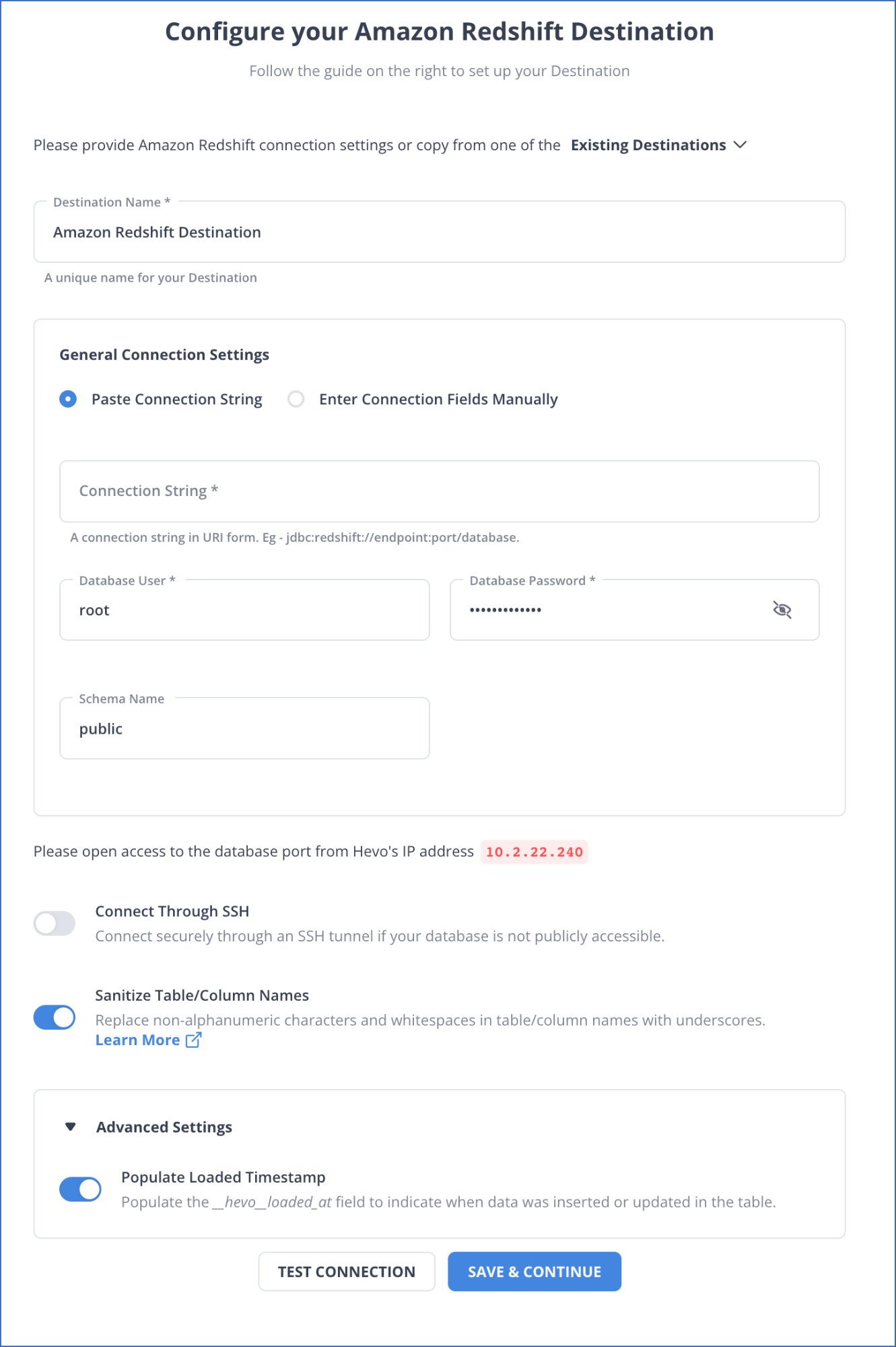 Configure Redshift as a Destination