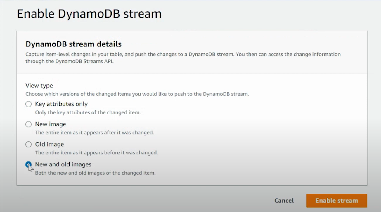 DynamoDB Streams step 1