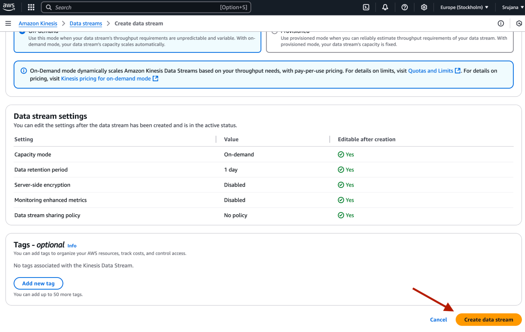 Create data stream