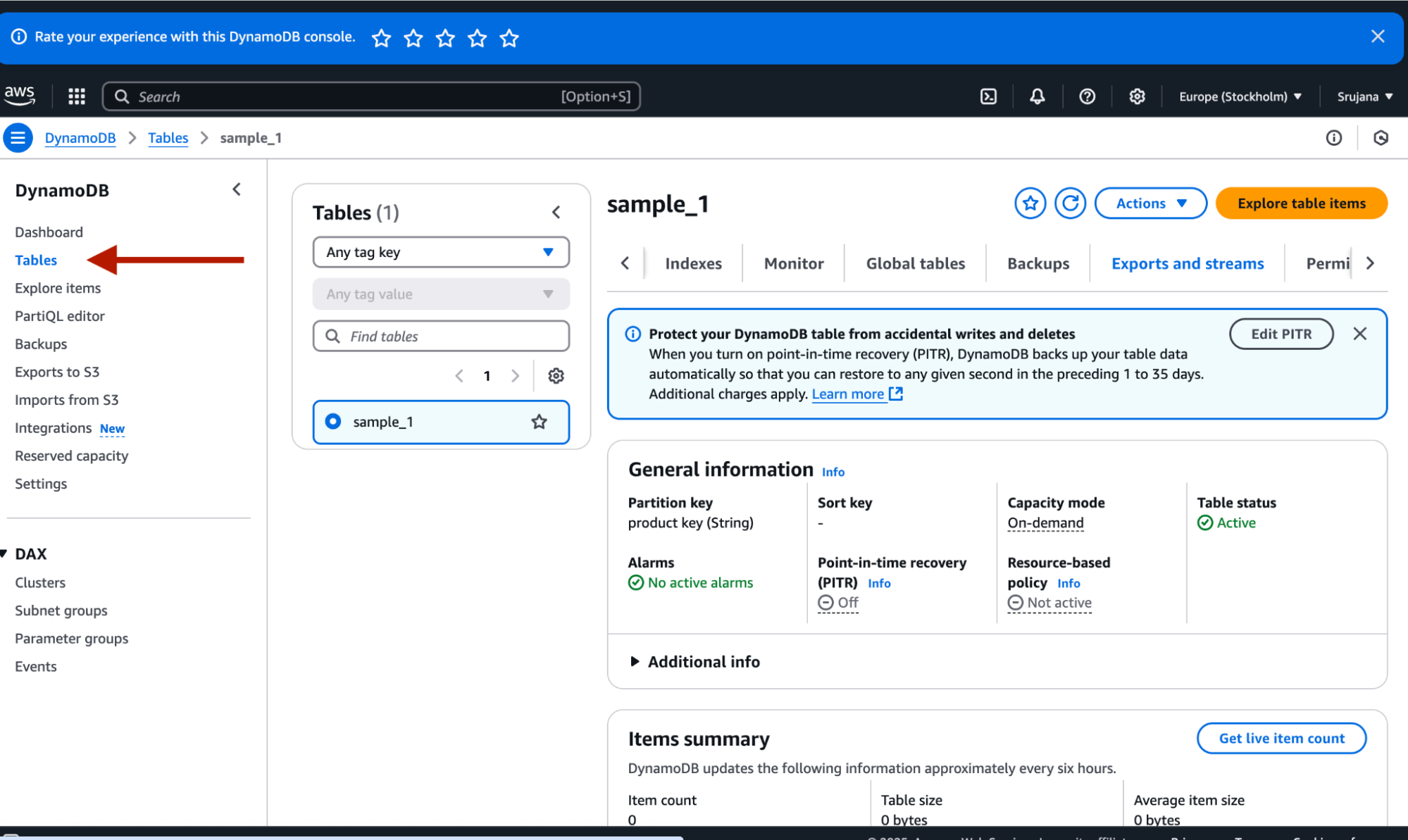  DynamoDB tables 