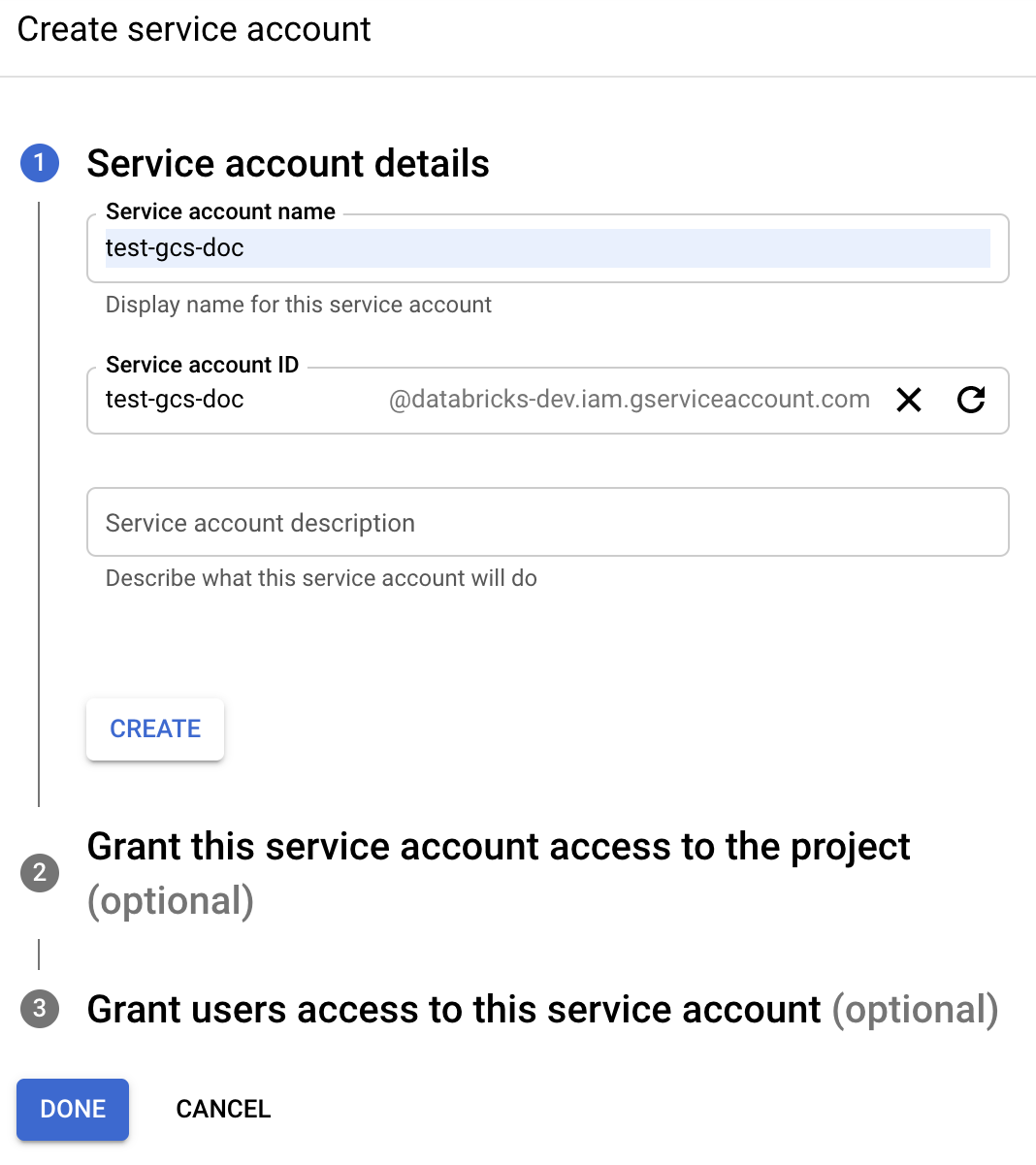 create service account