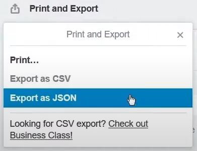 export data as json
