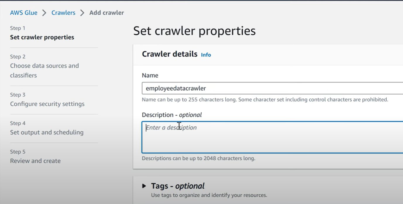 set crawler properties