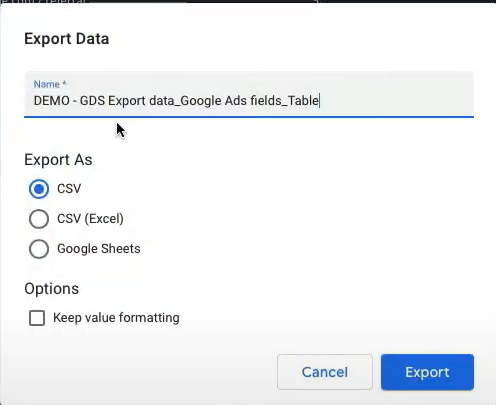 Data Studio Azure - Export options