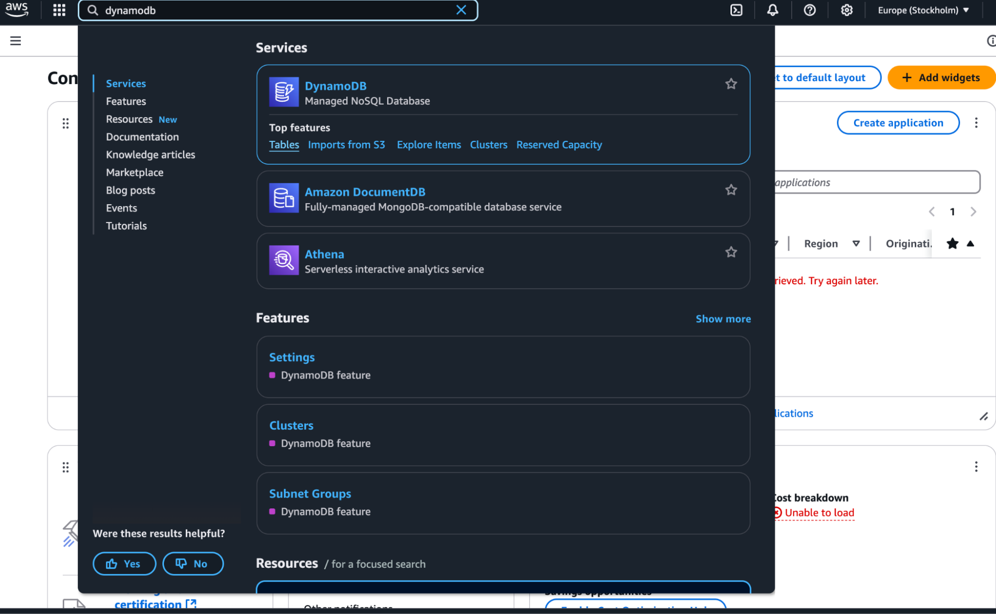 DynamoDB in AWS management console 