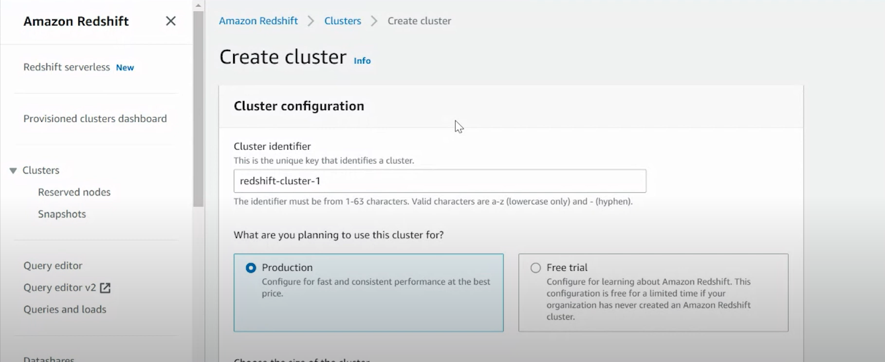 DynamoDB Streams step 5- Redshift cluster