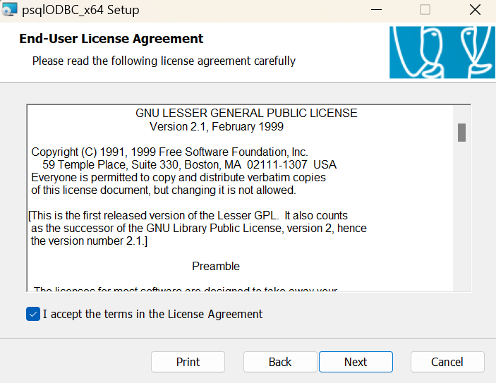 PostgreSQL ODBC Driver: End-user License Agreement