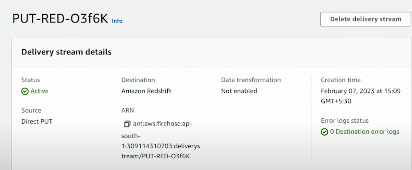 DynamoDB Streams step 8- Active Kinesis Stream