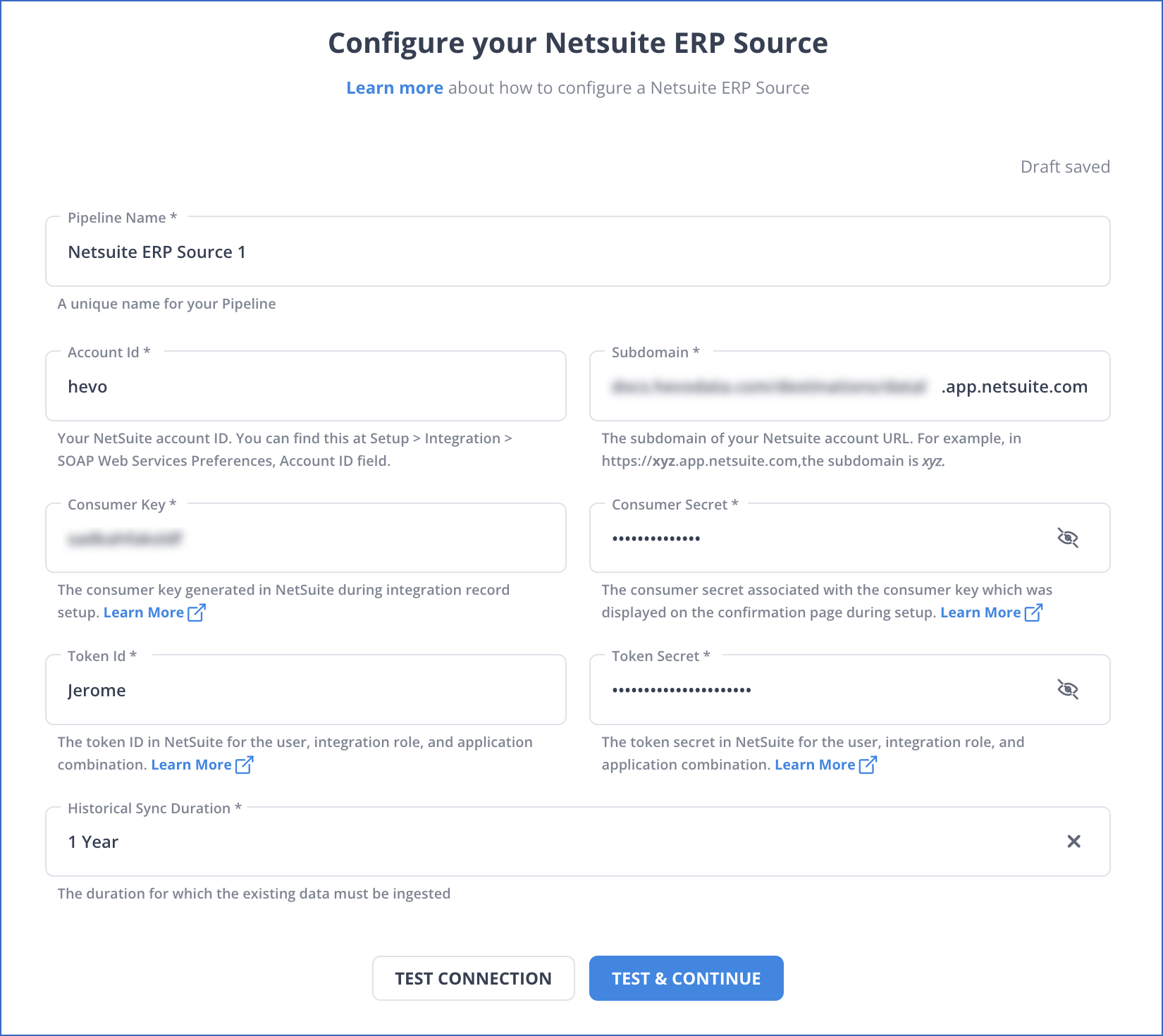 Netsuite source configuration dashboard