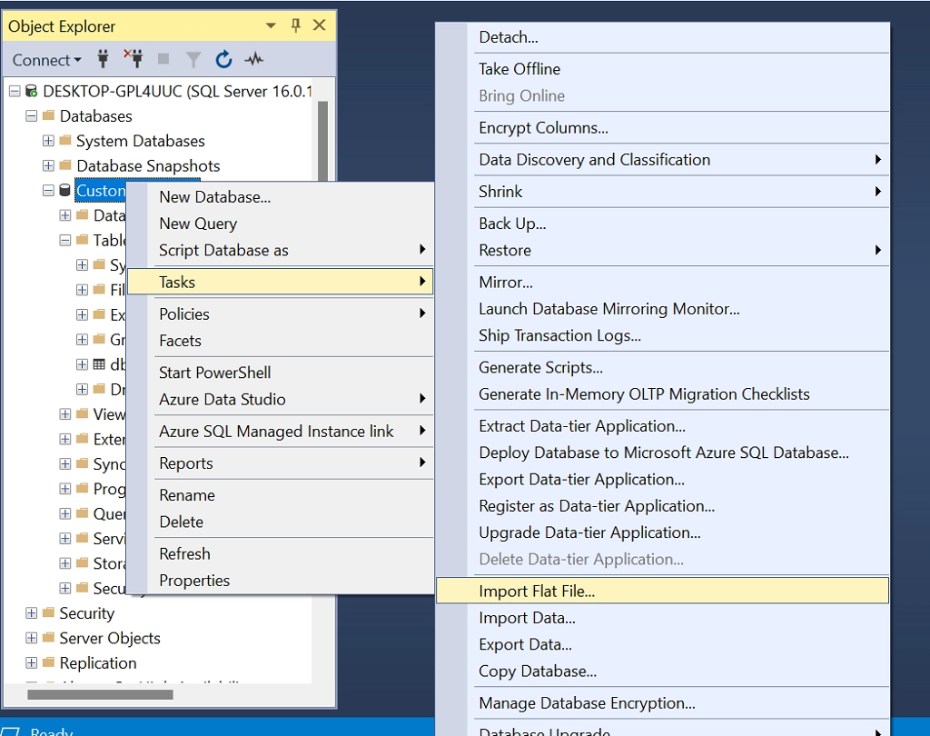 Load data to SQL Server using SSMS