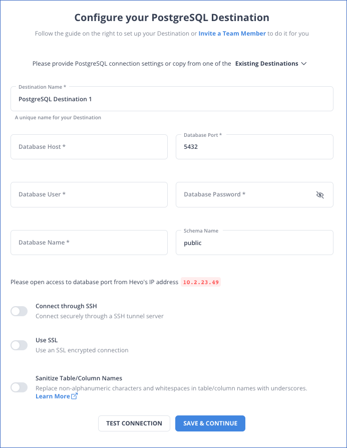 Postgresql destination