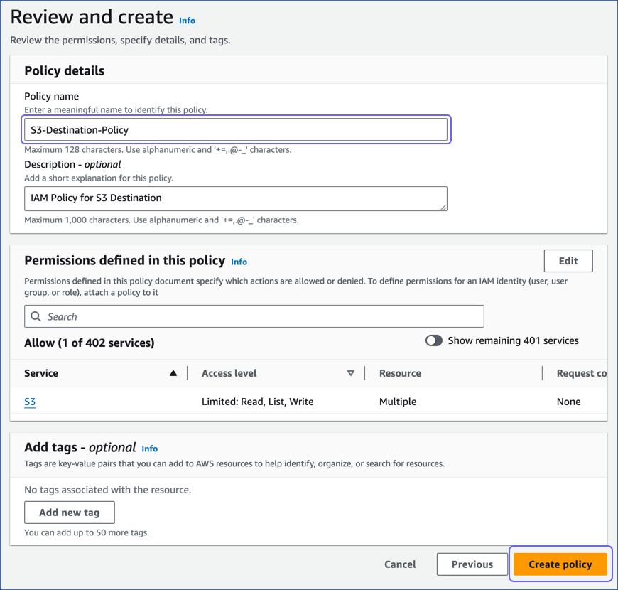 Review and create policy