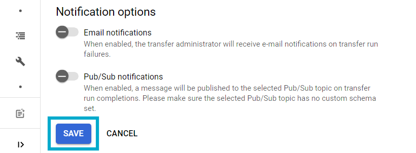 Save the Transfer created.