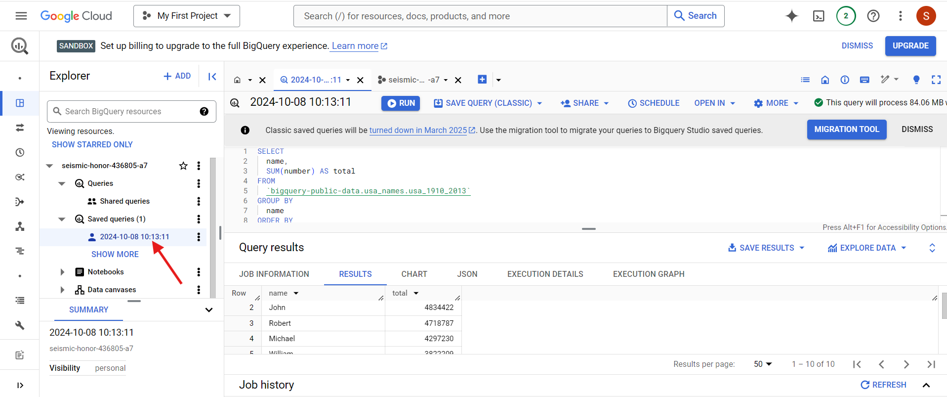 view saved query