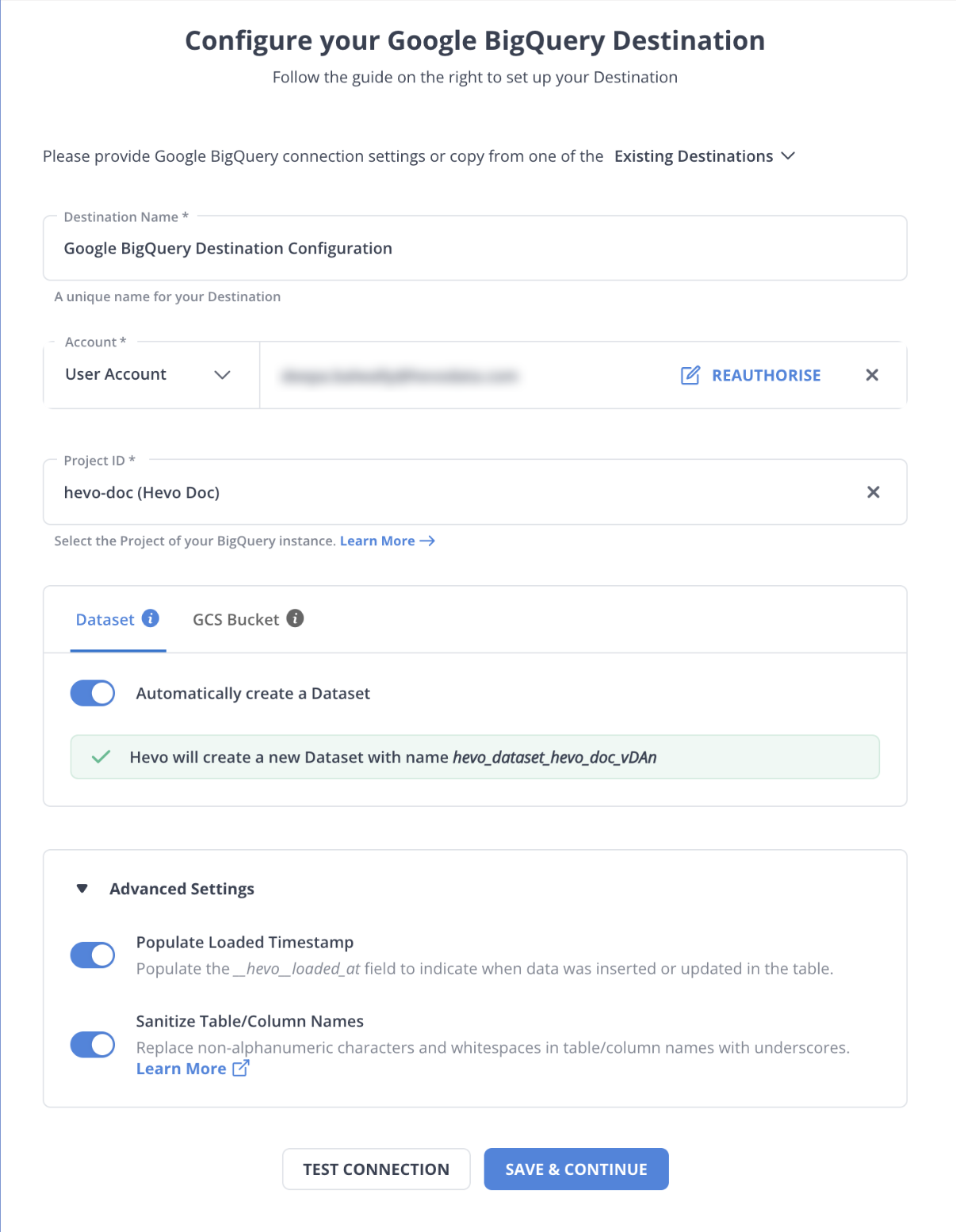 BigQuery as destination