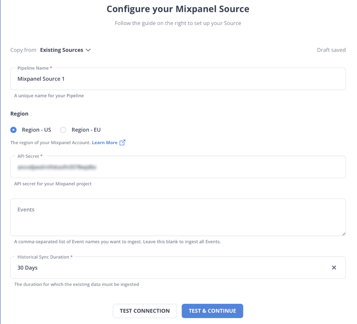 mixpanel to postgresql: mixpanel as source