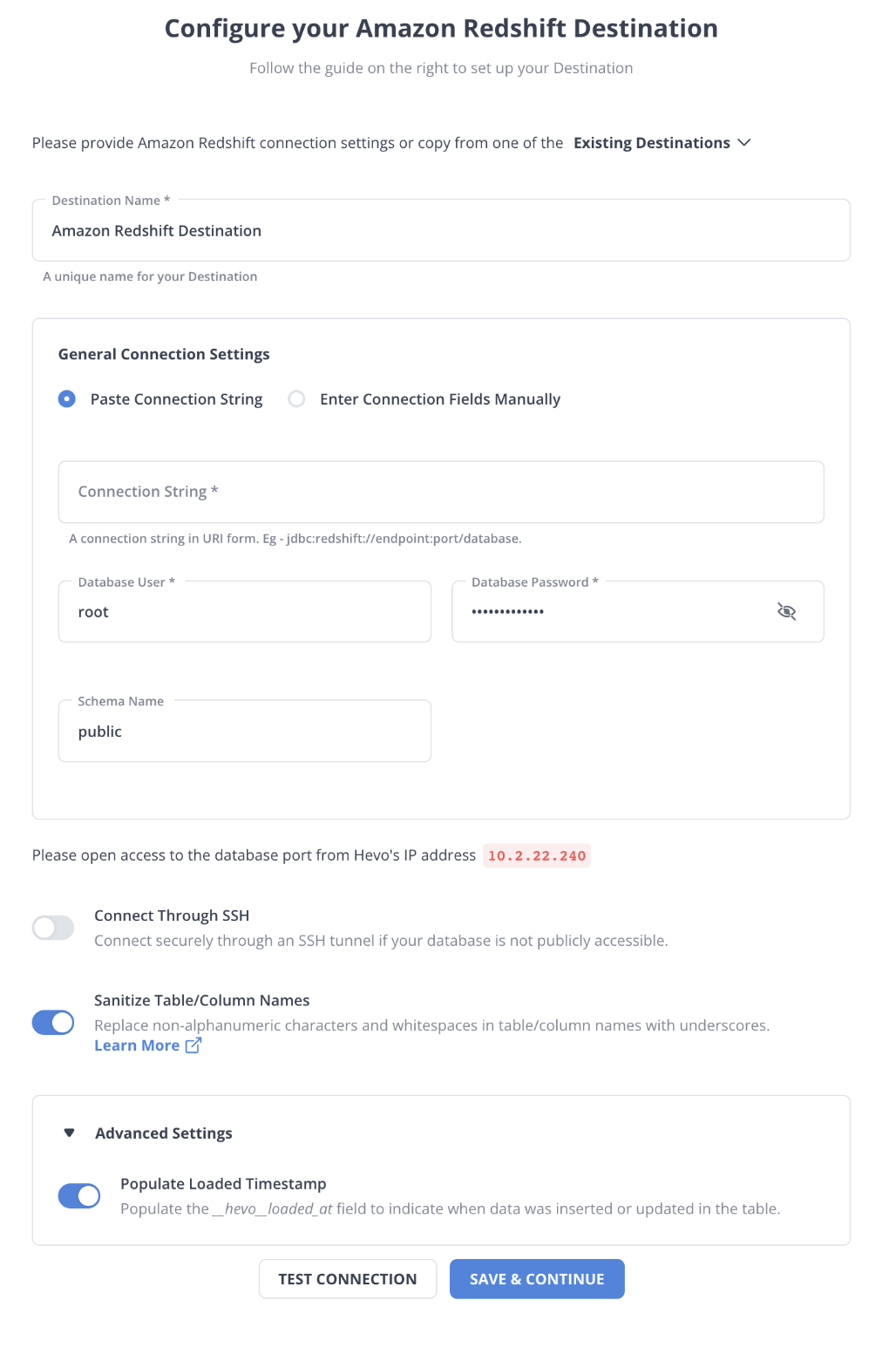 PagerDuty to Redshift - Configure Redshift Destination