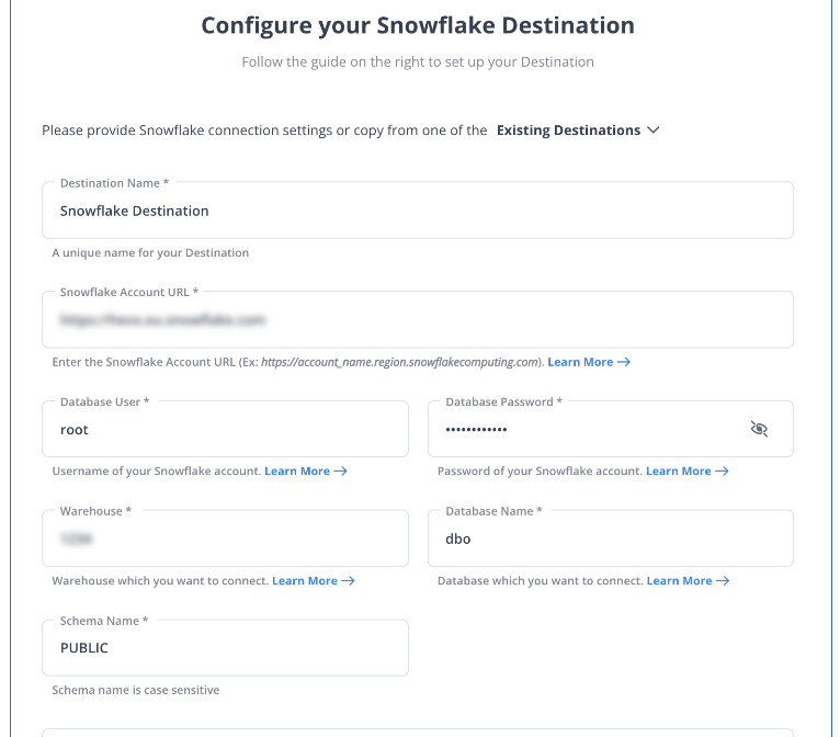 Google Analytics 360 to Snowflake: Configure Snowflake as Destination