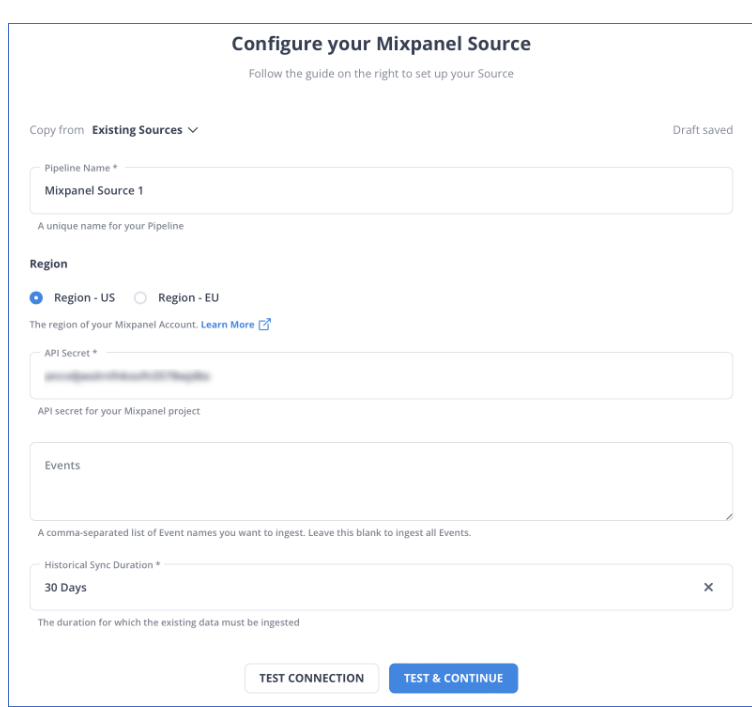 Mixpanel to Databricks: Configure Mixpanel Source