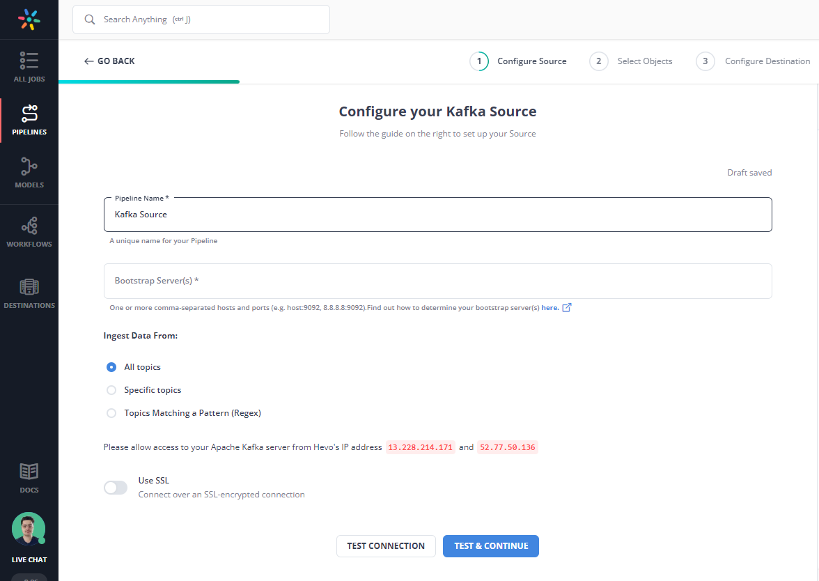 Configure as Kafka as Source
