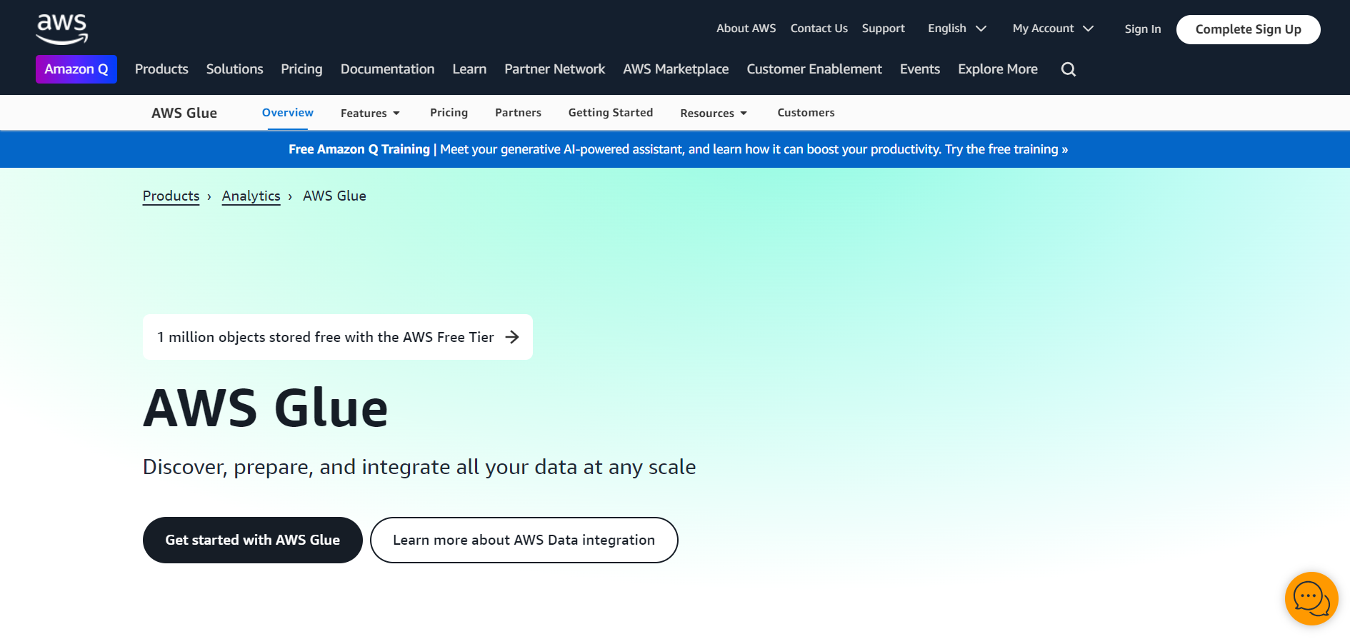AWS Glue Landing Page