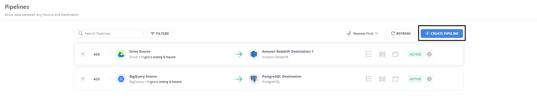 Create Pipeline Option Hevo