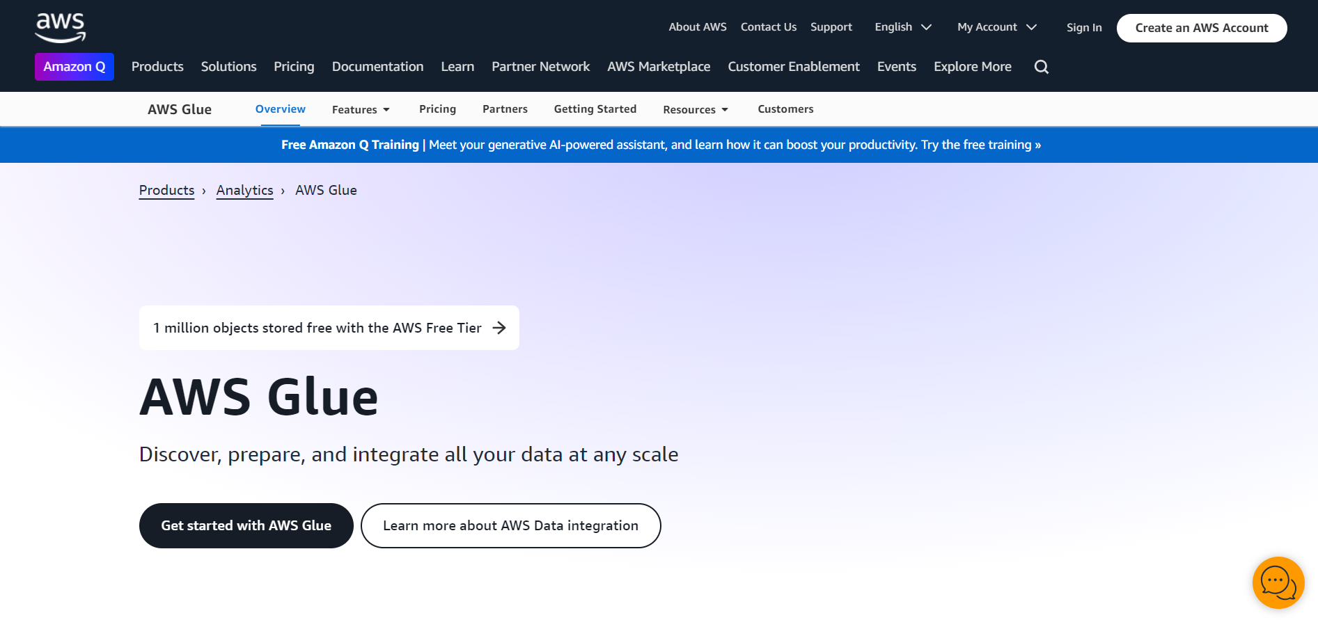 AWS Glue Landing Page