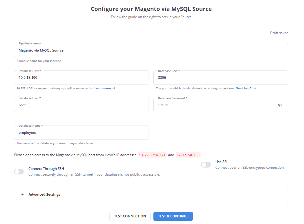 Magento to Redshift: Configure Magento as Source