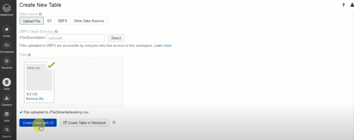 Harvest to Databricks: Create Table with UI