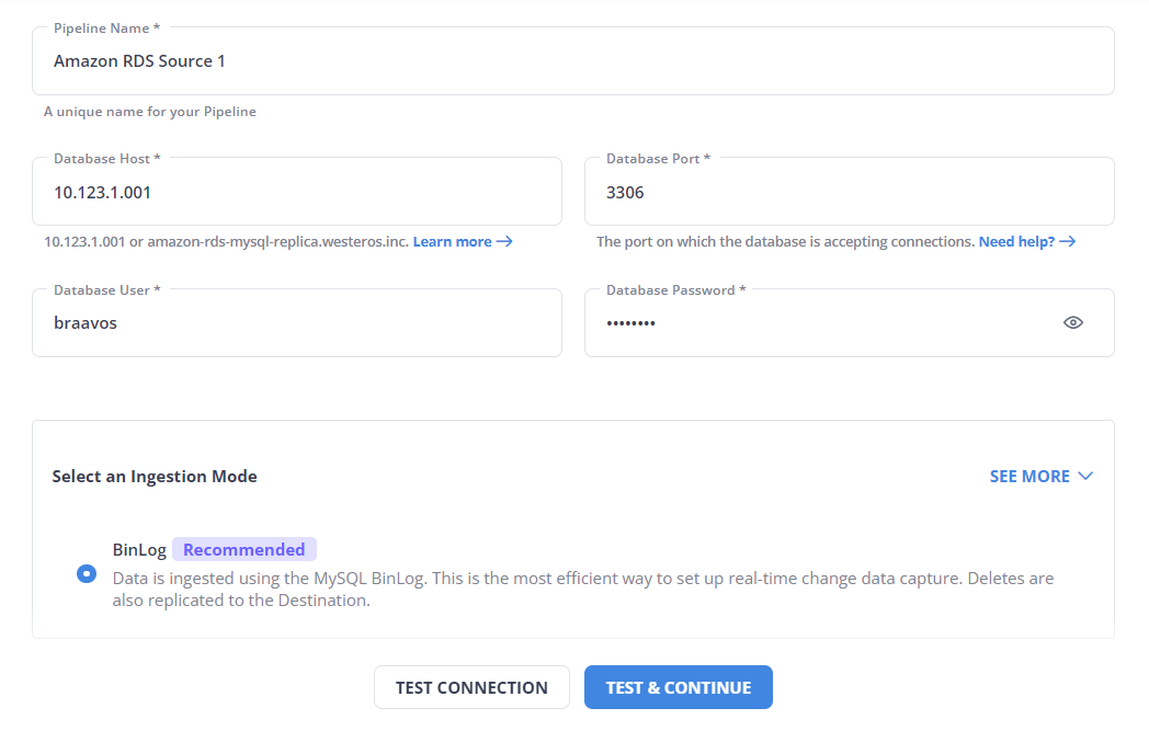 Amazon RDS as source