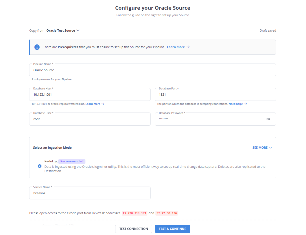 Configure Oracle as Source