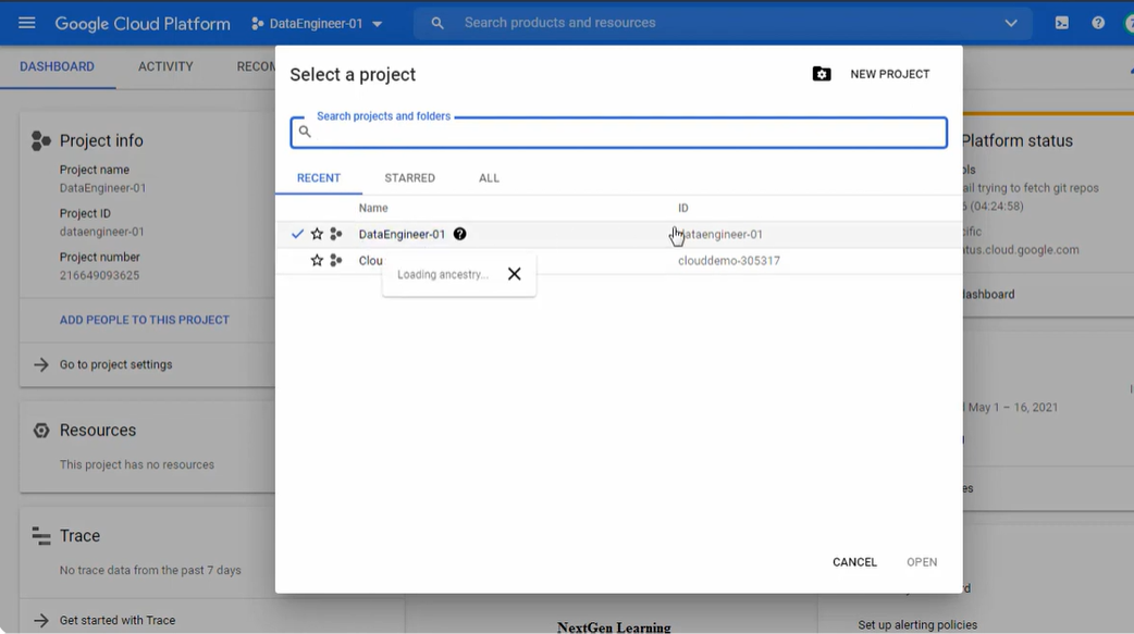 Select a project