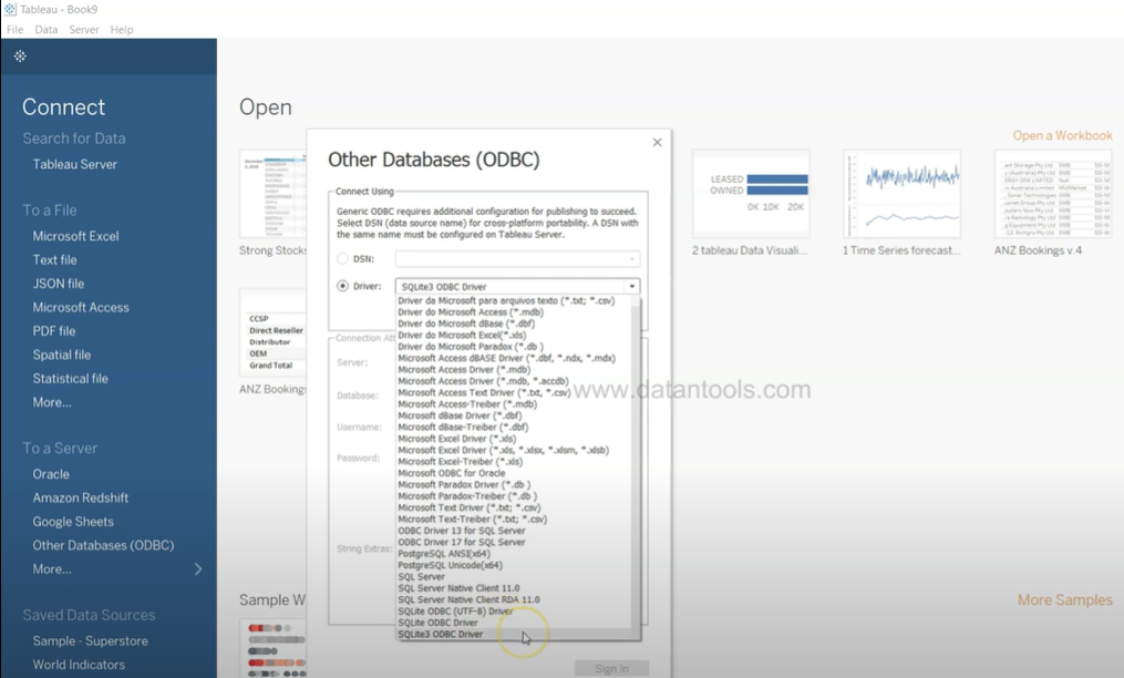 Tableau SQLite: ODBC