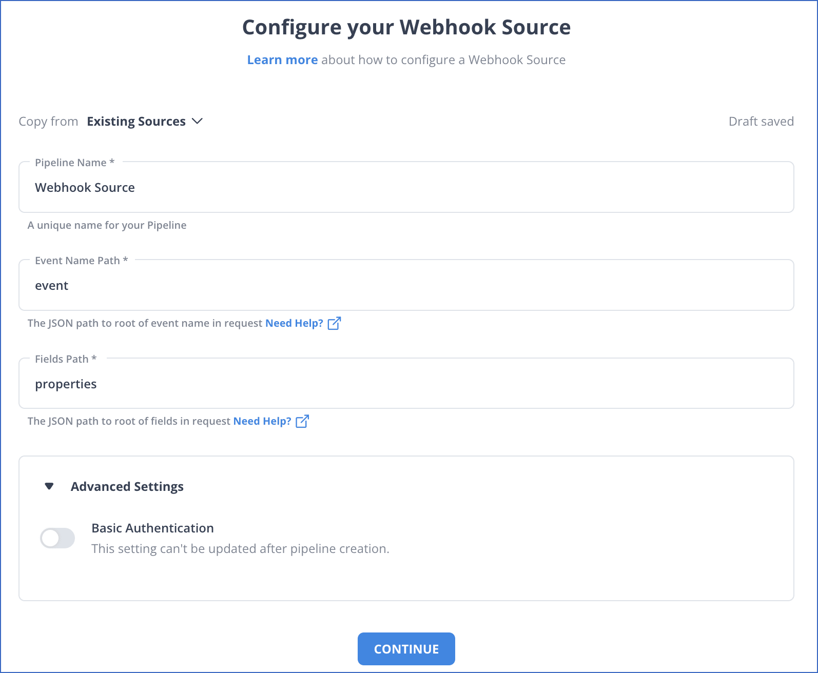 Configure Webhooks as the data source